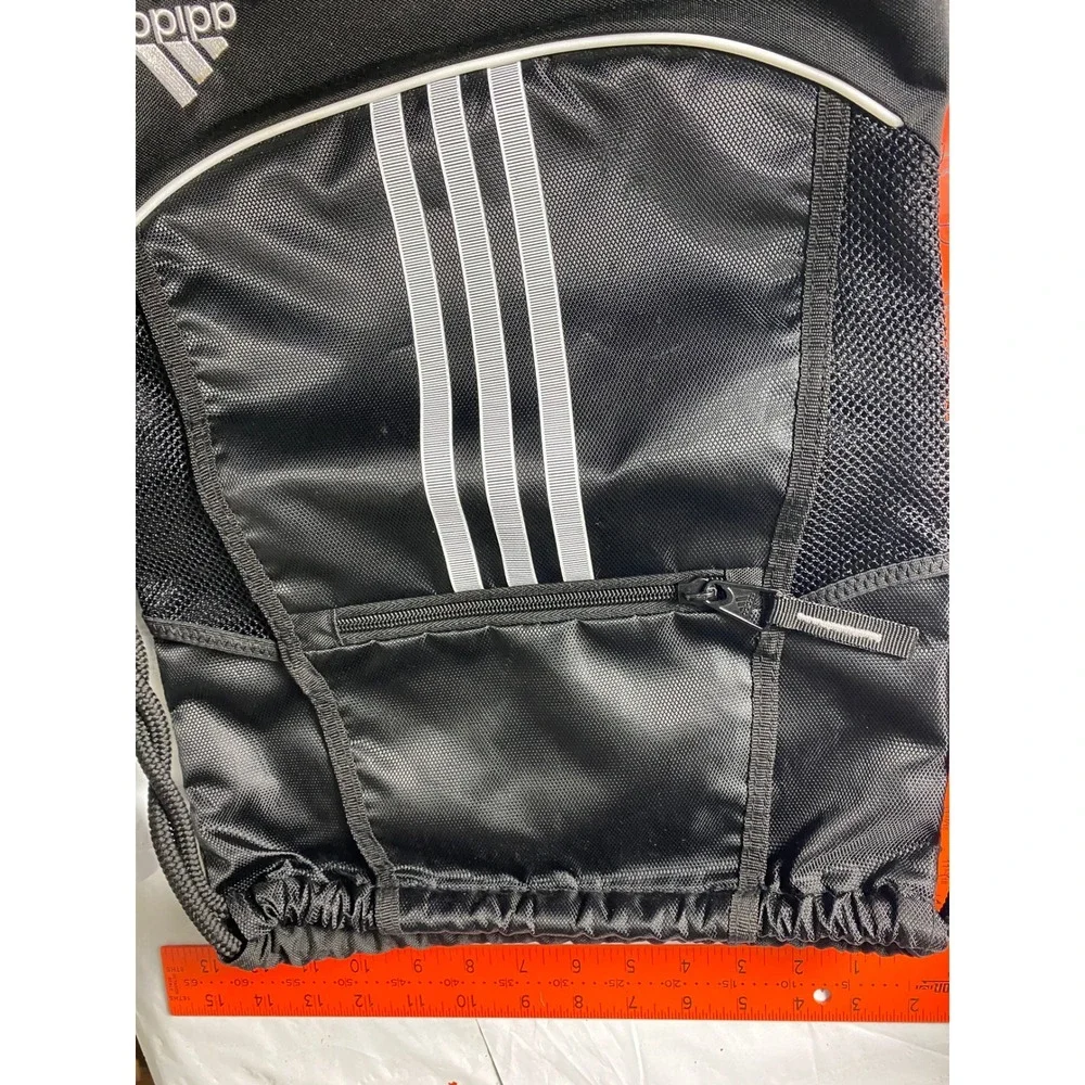 Adidas Drawstring Backpack Black White 3-Stripe Cinch Sack Gym Bag Mesh Pockets